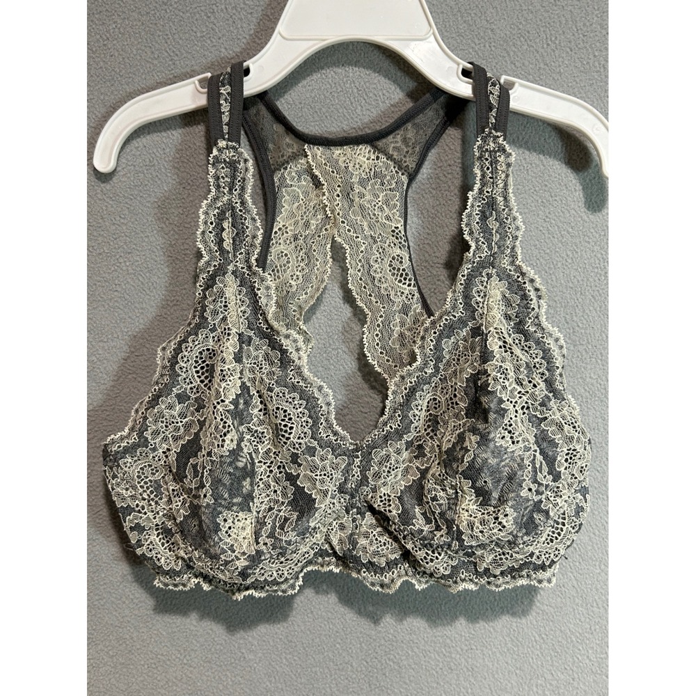 Felina Bralette Women Small Gray Lace Racerback Unlined Wireless